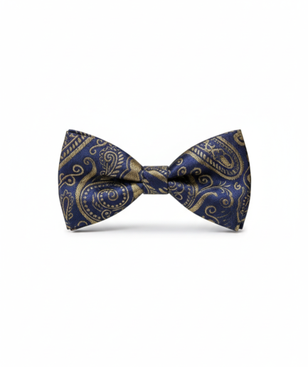 Classic Navy & Gold Paisley Bow Tie – Elegant Formal Accessory