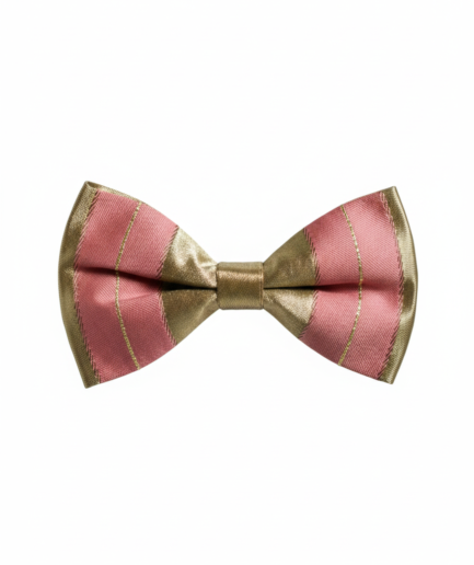 Pink & Gold Satin Striped Bow Tie – Stylish Formal Accessory