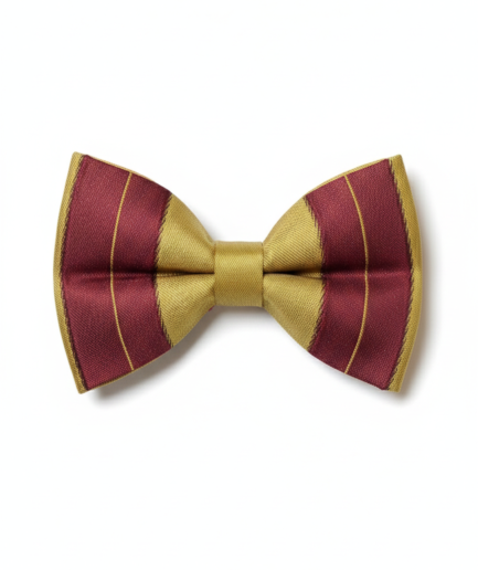 Burgundy & Gold Striped Satin Bow Tie – Classic Formal Accessory
