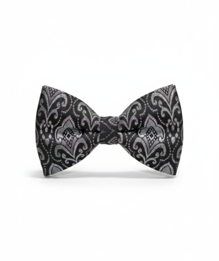 Black & Silver Patterned Bow Tie – Elegant Formal Accessory