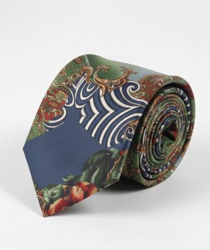 Stylish Blue Silk Necktie with Modern Printed Design