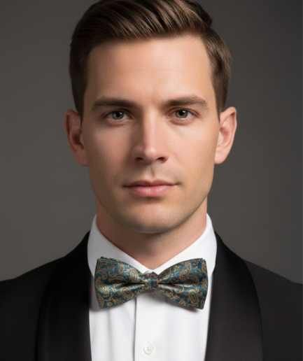 The Emerald Heirloom: Silver-Filigree Botanical Bow Tie