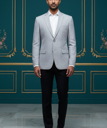 Men’s Premium Light Grey Melange Blazer – Slim-Fit Versatile Formal Jacket for Summer Weddings & Business