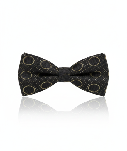Elegant Black Silk Bow Tie with Golden Circle Outline – Formal Men’s Accessory