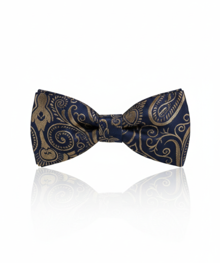 Elegant Blue Silk Bow Tie with Golden Work – Formal Men’s Accessory