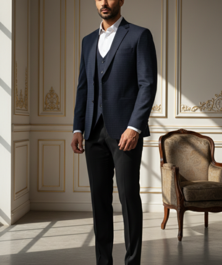 Men’s Midnight Navy Micro-Check Tailored Blazer