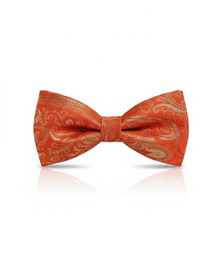 Vibrant Orange Silk Bow Tie with Golden Work – Formal Men’s Accessory