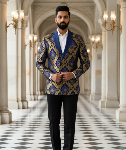 The Royal Azure Banarasi Brocade Evening Blazer