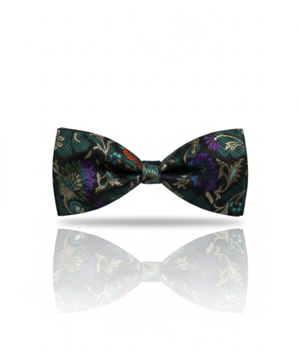 The Emerald Shadow: Hand-Detailed Black & Forest Green Bow Tie