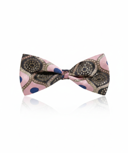 Pink Tie with Black & Golden Accents and Blue Circular Pattern – Designer Party Wear Tie