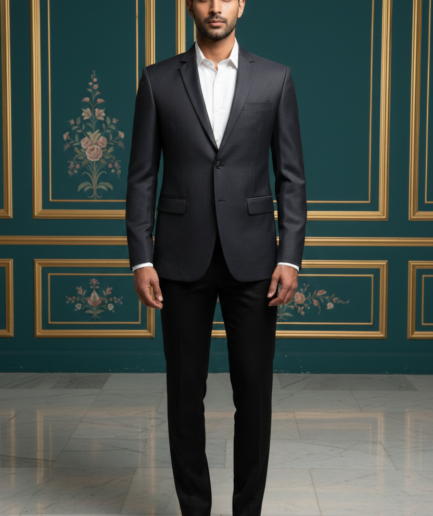 Men’s Premium Charcoal Grey Textured Blazer – Slim-Fit Formal Suit Jacket for Business & Weddings