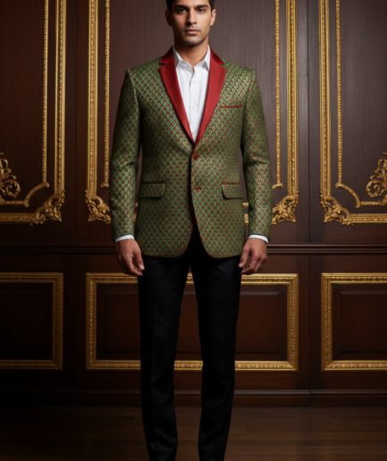 Emerald & Crimson Brocade Heritage Tuxedo Blazer