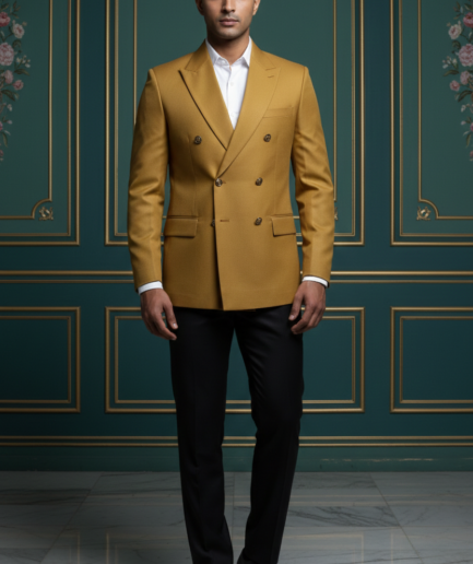 Men’s Premium Mustard Yellow Double-Breasted Blazer – Luxury Slim-Fit Formal Peak Lapel Jacket