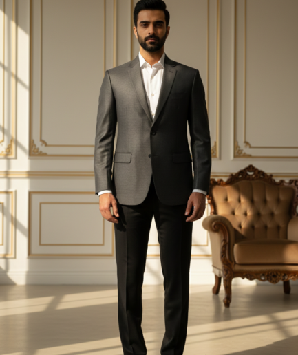 Men’s Charcoal Grey Slim-Fit Textured Wool Blazer