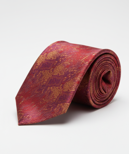 Red Art Silk Tie with Blue & Golden Patch Work