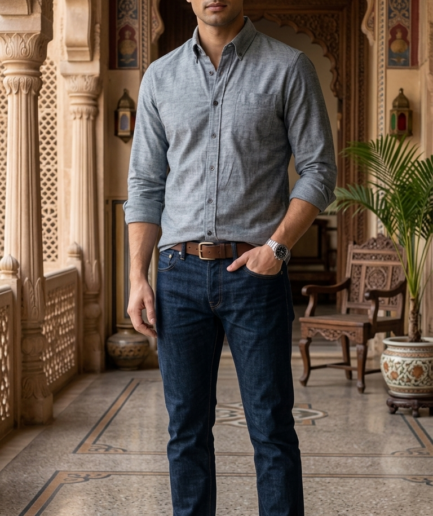 Men’s Grey Casual Shirt – Premium Cotton Regular Fit Stylish Everyday Shirt | Smart Casual Button-Down for Men