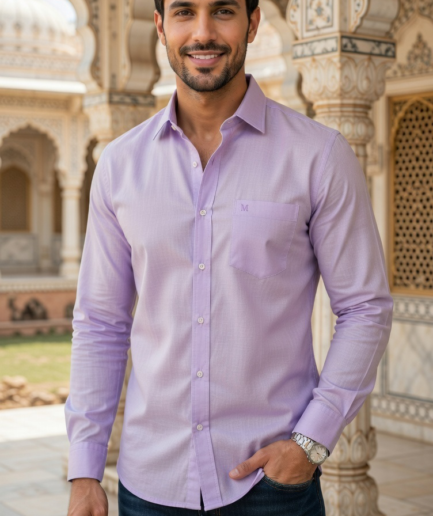 Men’s Casual Slim-Fit Linen-Cotton Shirt in Heathered Lavender