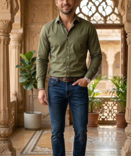 Men’s Modern Olive Poplin – The Versatile Casual Essential