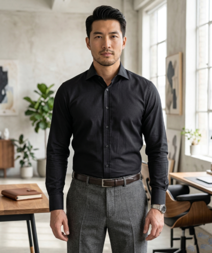 Men’s Black Formal Shirt | Premium Slim Fit Office Wear Shirt | Full Sleeve Cotton Blend Business Shirt for Men