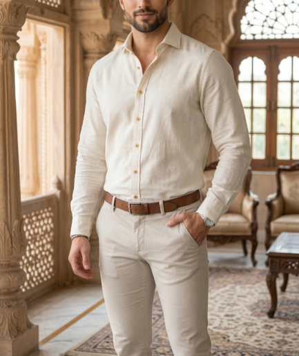 Men’s Cream Linen-Cotton Blend – The Ultimate Coastal Casual Button-Down