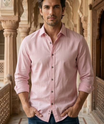 Men’s Dusty Pink Linen-Cotton – The Fresh Modern Casual Button-Down