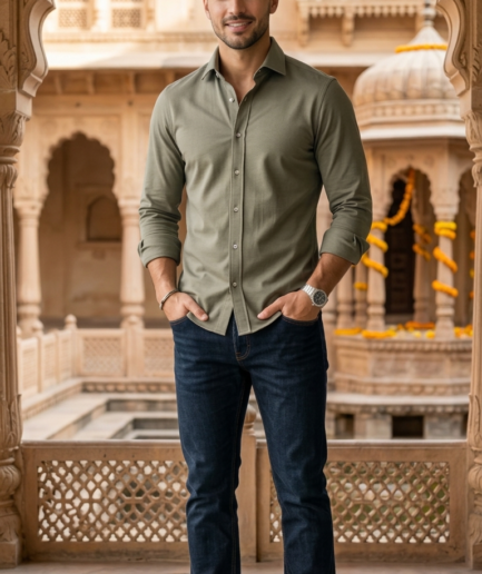 Men’s Sage Green Jersey-Cotton – The Ultimate Comfort Casual Button-Down