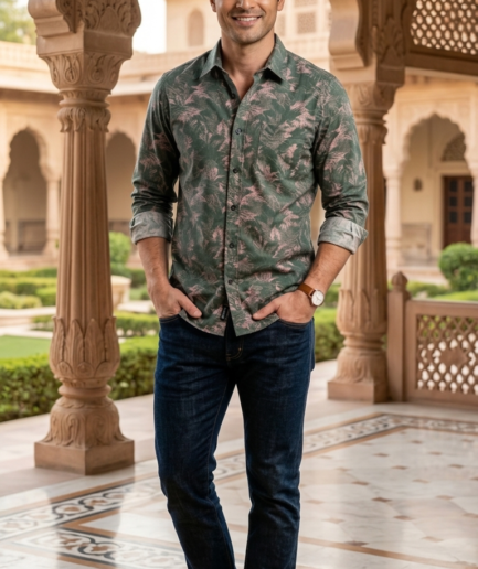 Men’s Tropical Fern Print – The Modern Botanical Casual Button-Down