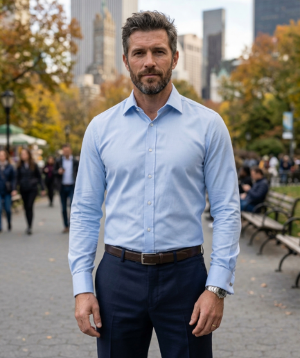 Men’s Light Blue Formal Shirt | Premium Slim Fit Office Wear Shirt | Full Sleeve Cotton Blend Business Shirt for Men