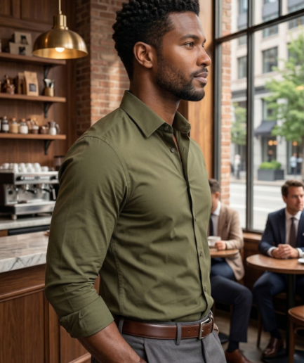 Men’s Olive Green Formal Shirt | Premium Slim Fit Full Sleeve Office Wear Shirt | Cotton Blend Business & Casual Shirt for Men