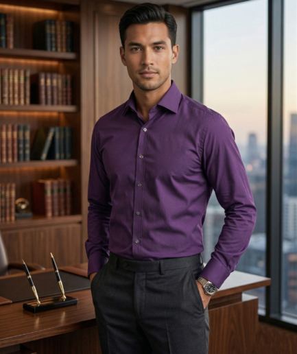 Men's Purple Formal Shirt | Premium Cotton Regular Fit Office & Business Shirt | Full Sleeve Classic Collar Solid Shirt for Men
