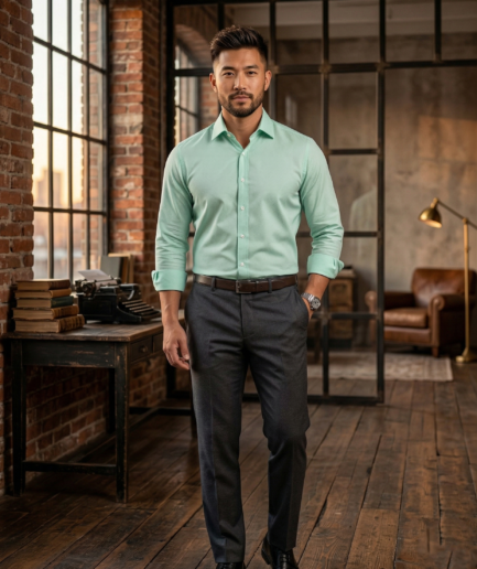 Mint Green Formal Shirt for Men | Premium Cotton Blend Regular Fit Office & Business Wear Shirt