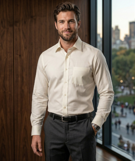 Ivory Formal Shirt for Men | Premium Cotton Blend Regular Fit Office & Business Wear Shirt