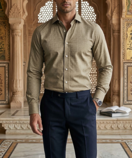 Men’s Tailored Fit Textured Flannel Shirt – Olive Sage Heather