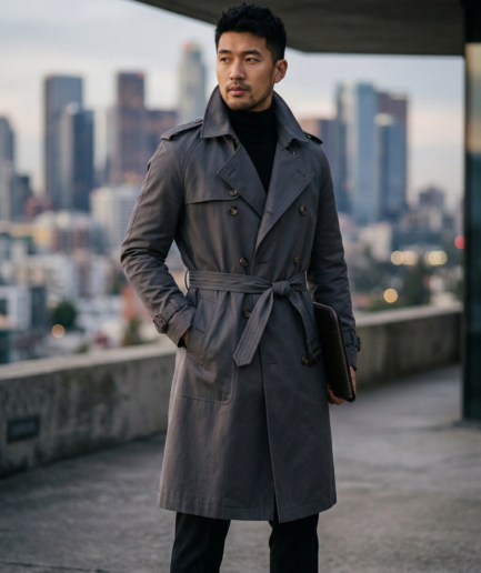 Men’s Charcoal Double-Breasted Urban Trench  Coat