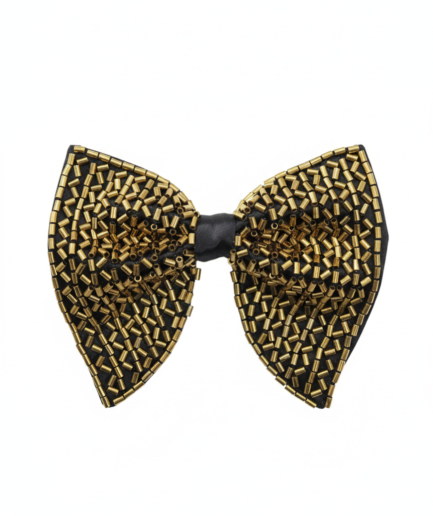 Black & Gold Scatter Hand-Embroidered Beaded Bow Tie