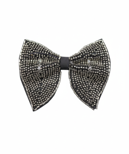 Men's Black Hand-Embroidered Metallic Beaded Bow Tie