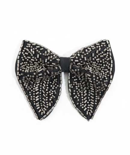 Men's Black Hand-Embroidered Metallic Beaded Bow Tie