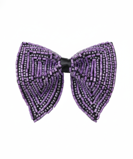 Hand-Beaded Metallic & Amethyst Crystal Bow Tie