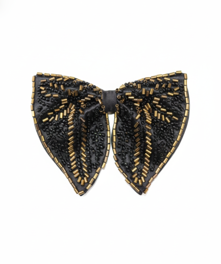 Black & Antique Gold Embroidered Bow Tie