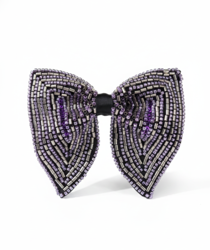Hand-Beaded Silver & Purple Butterfly Bow Tie