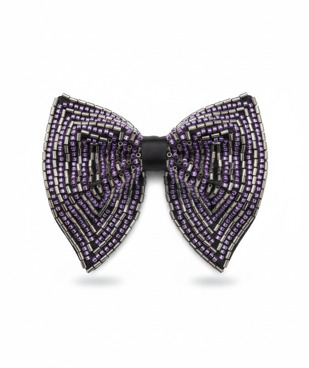 The Midnight Amethyst Hand-Beaded Artisan Bow  Tie