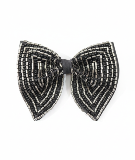 Gunmetal & Onyx Chevron Hand-Beaded Bow Tie