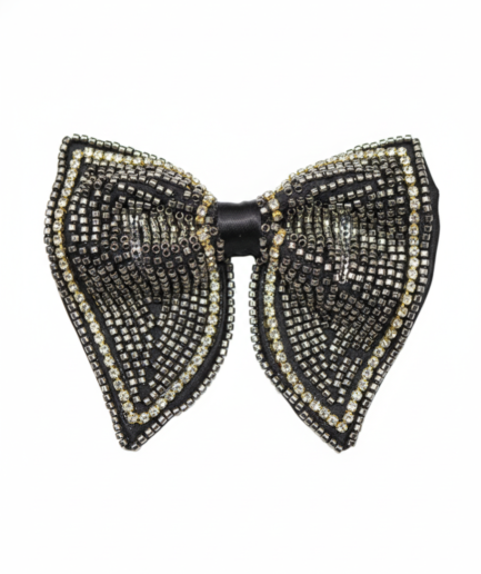 Elite Hand-Beaded Silver Butterfly Statement  Bow Tie