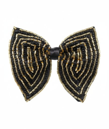 Hand-Embroidered Gold Bead Butterfly Bow Tie