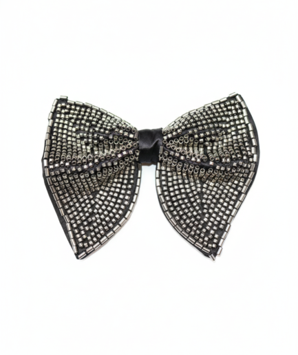 Men’s Black & Silver Beaded Embroidered Bow Tie