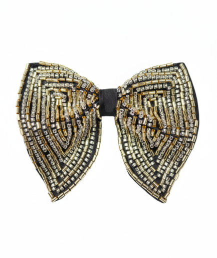 Hand-Embroidered Gold & Silver Butterfly  Bow Tie