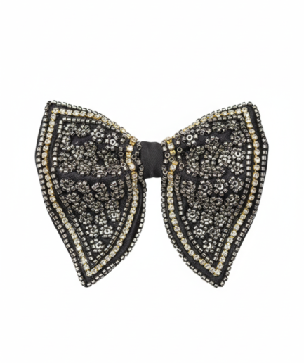 Silver-Mist: Hand-Embroidered Butterfly Bow Tie