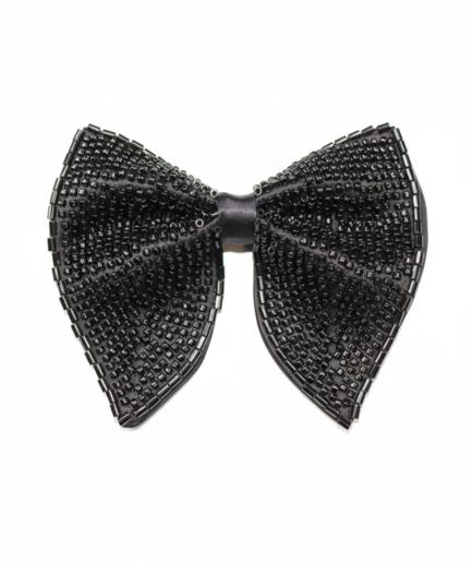 Black Embroidered Beaded Statement Bow Tie