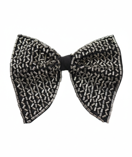 Black Metallic Embroidered Hand-Beaded Bow Tie