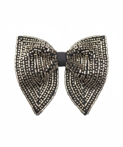 Black & Silver Scatter Embroidered Beaded Bow Tie